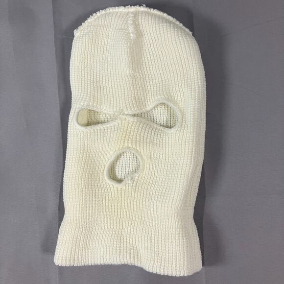 White Acrylic Knit Ski Mask 3-Hole Face Cover Winter Snowboard Cold Weather - Picture 7 of 10